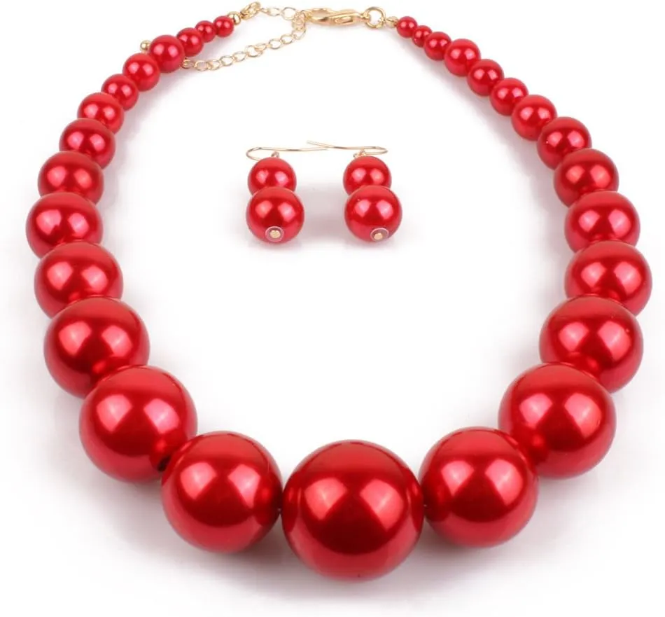Exaggerated Imitation pearl Necklace Drop Dangle Earring jewelry set for Women's and girls gifts(Six -color optional)
