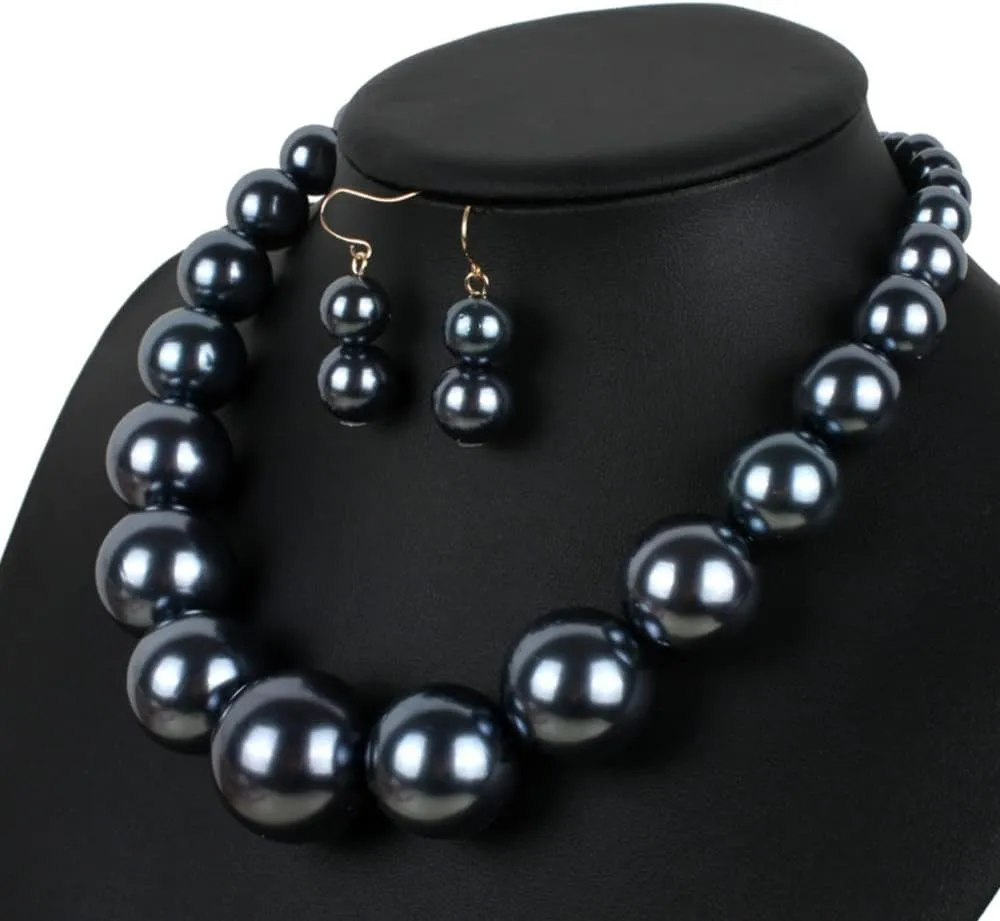 Exaggerated Imitation pearl Necklace Drop Dangle Earring jewelry set for Women's and girls gifts(Six -color optional)