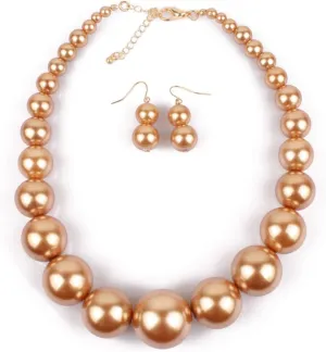 Exaggerated Imitation pearl Necklace Drop Dangle Earring jewelry set for Women's and girls gifts(Six -color optional)