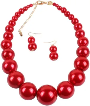 Exaggerated Imitation pearl Necklace Drop Dangle Earring jewelry set for Women's and girls gifts(Six -color optional)