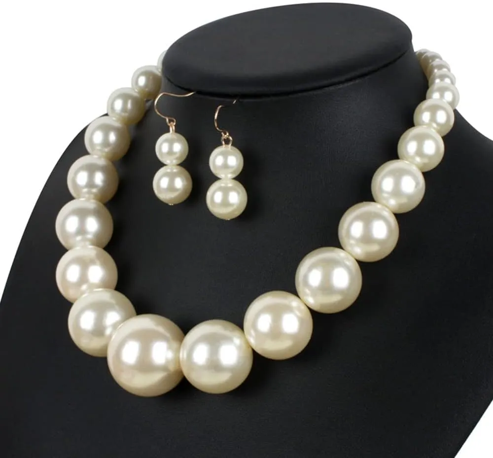 Exaggerated Imitation pearl Necklace Drop Dangle Earring jewelry set for Women's and girls gifts(Six -color optional)