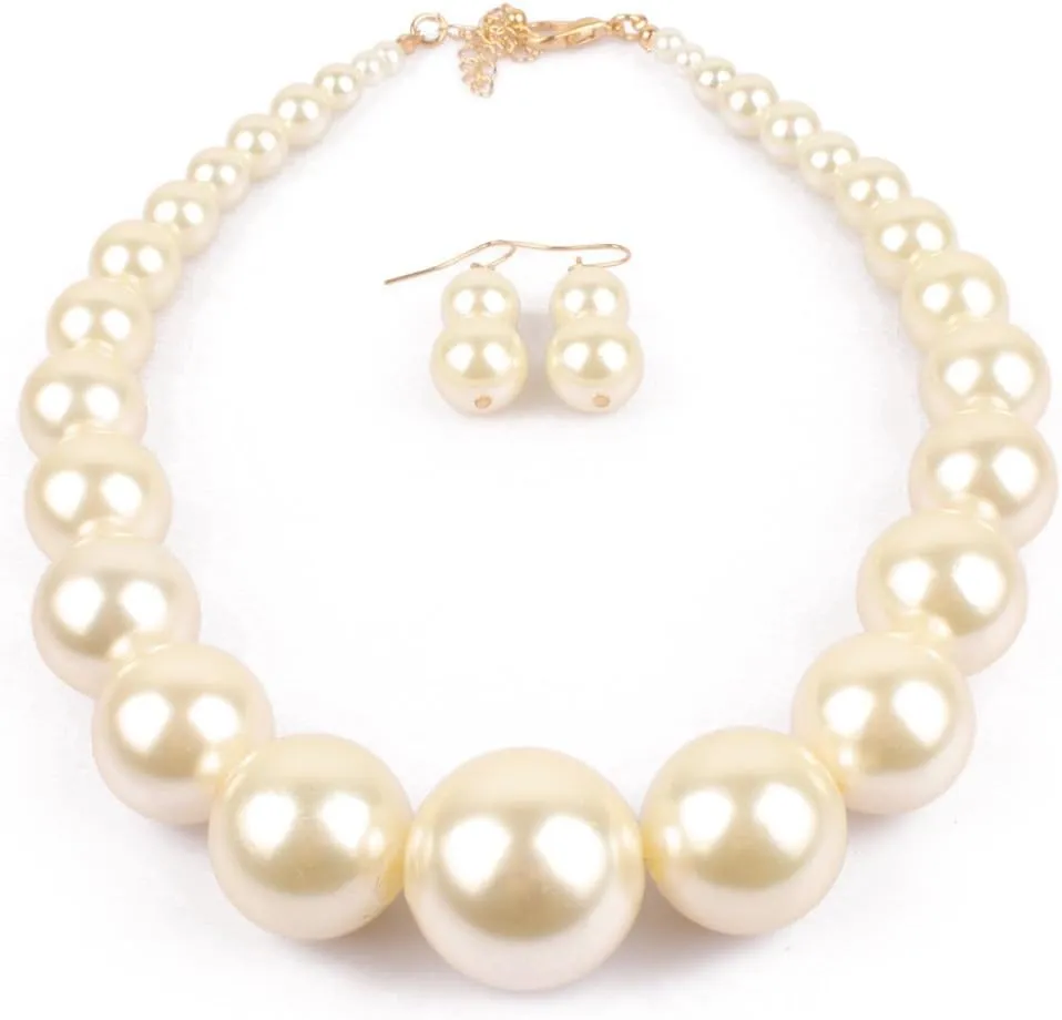Exaggerated Imitation pearl Necklace Drop Dangle Earring jewelry set for Women's and girls gifts(Six -color optional)