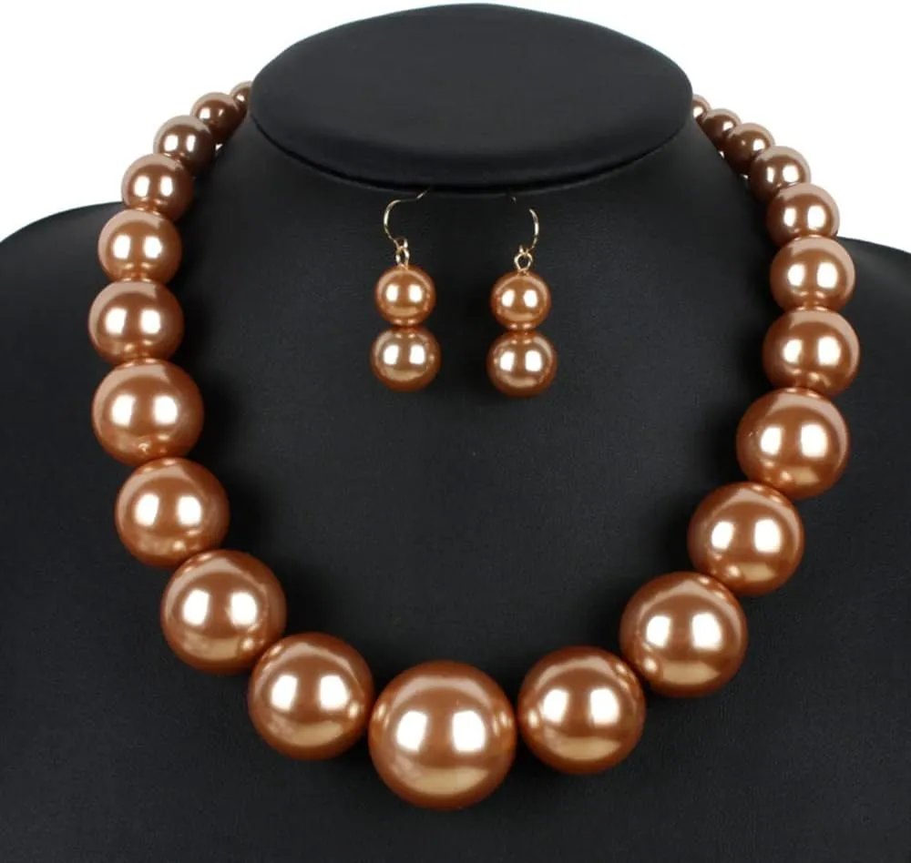 Exaggerated Imitation pearl Necklace Drop Dangle Earring jewelry set for Women's and girls gifts(Six -color optional)