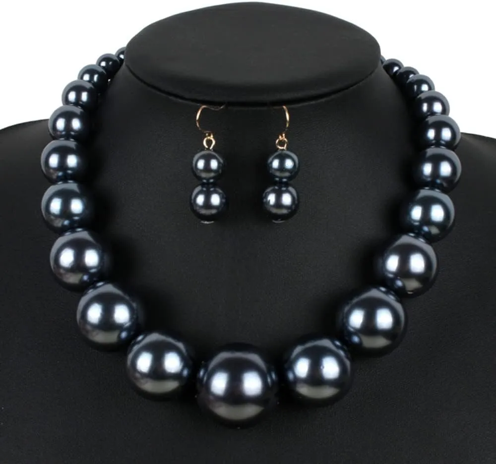 Exaggerated Imitation pearl Necklace Drop Dangle Earring jewelry set for Women's and girls gifts(Six -color optional)