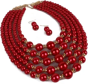 Exaggerated pearl multi -layer Necklace earring jewelry set for Women's and girls gifts
