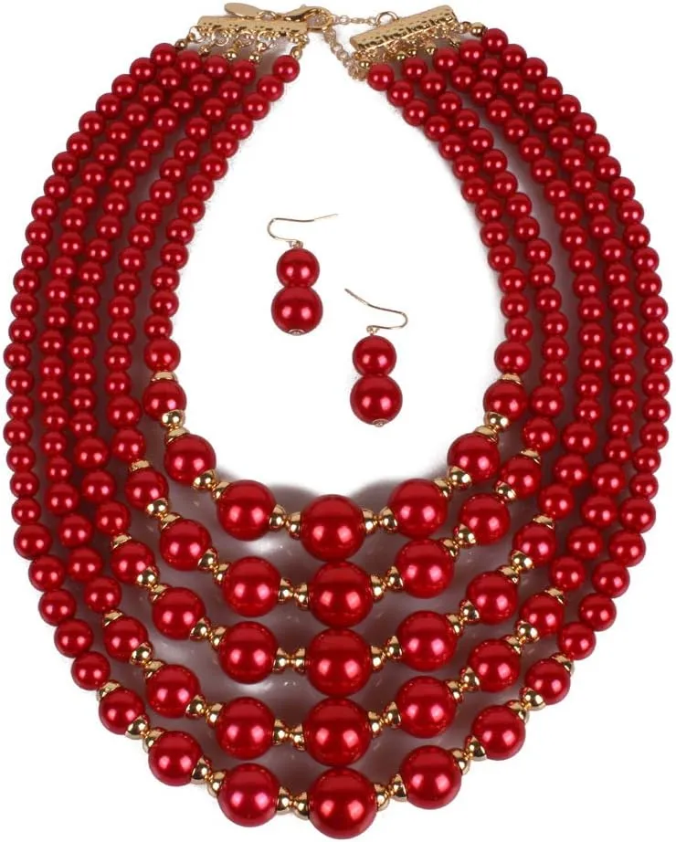 Exaggerated pearl multi -layer Necklace earring jewelry set for Women's and girls gifts