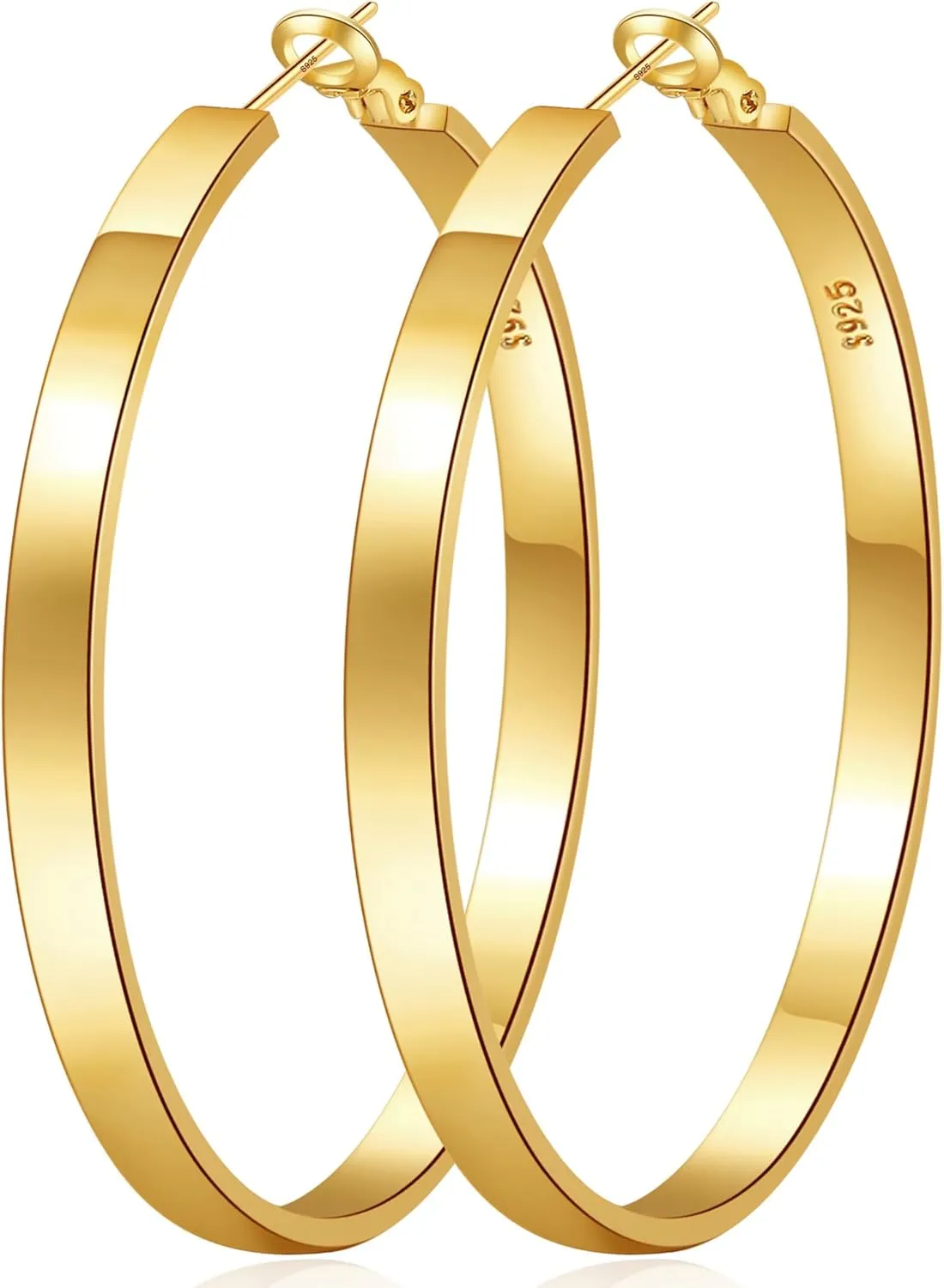 EXGOX Silver Hoop Earrings for Women - Sterling Silver & 14K Gold Plated - Hypoallergenic 925 Silver - Big Hoop Earrings (30/40/50/60/70mm)