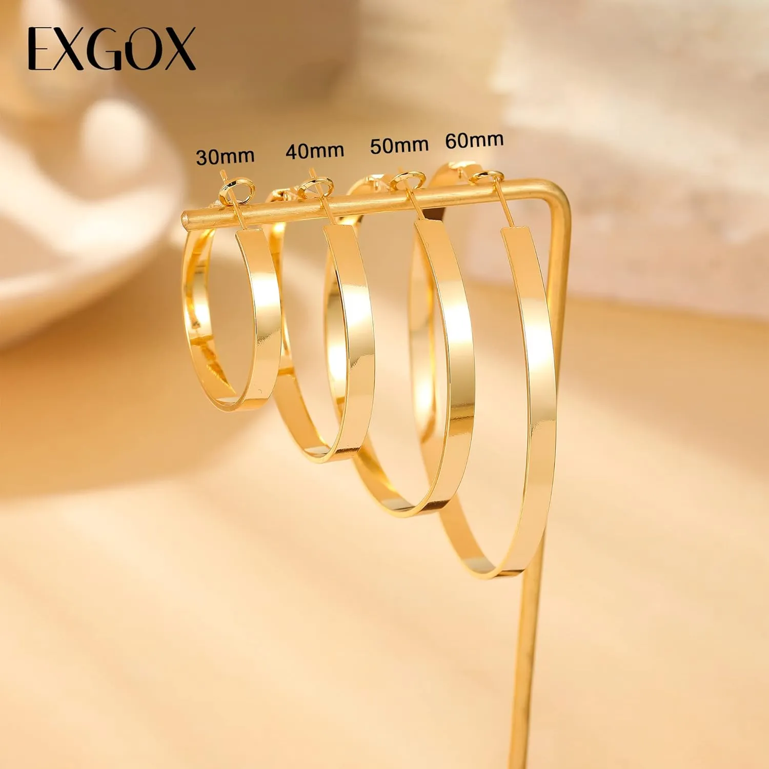 EXGOX Silver Hoop Earrings for Women - Sterling Silver & 14K Gold Plated - Hypoallergenic 925 Silver - Big Hoop Earrings (30/40/50/60/70mm)