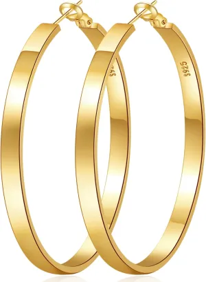 EXGOX Silver Hoop Earrings for Women - Sterling Silver & 14K Gold Plated - Hypoallergenic 925 Silver - Big Hoop Earrings (30/40/50/60/70mm)