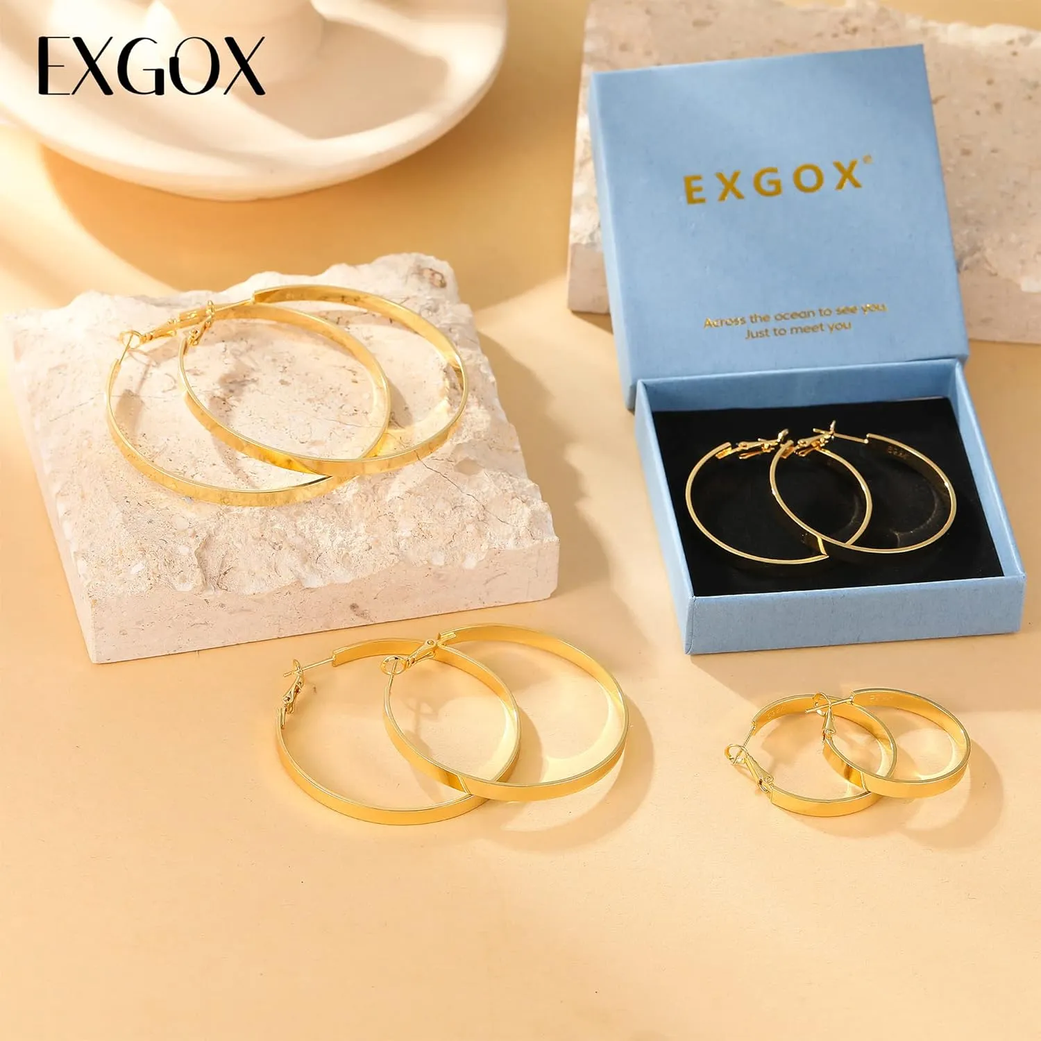 EXGOX Silver Hoop Earrings for Women - Sterling Silver & 14K Gold Plated - Hypoallergenic 925 Silver - Big Hoop Earrings (30/40/50/60/70mm)