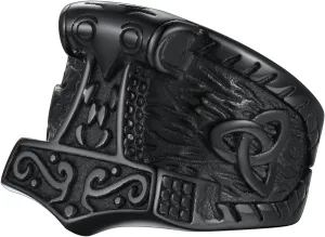 FaithHeart Norse Viking Jewelry Mens Stainless Steel Vikings Thor's Hammer/Wolf Head Ring Valknut Warrior's Gothic Jewelry-Personalized Engrave