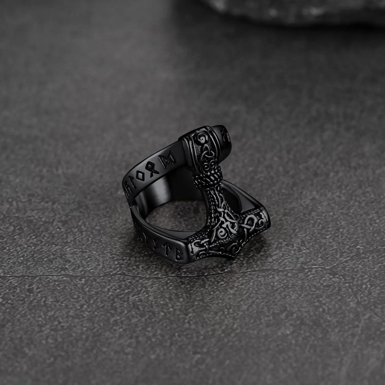 FaithHeart Norse Viking Jewelry Mens Stainless Steel Vikings Thor's Hammer/Wolf Head Ring Valknut Warrior's Gothic Jewelry-Personalized Engrave