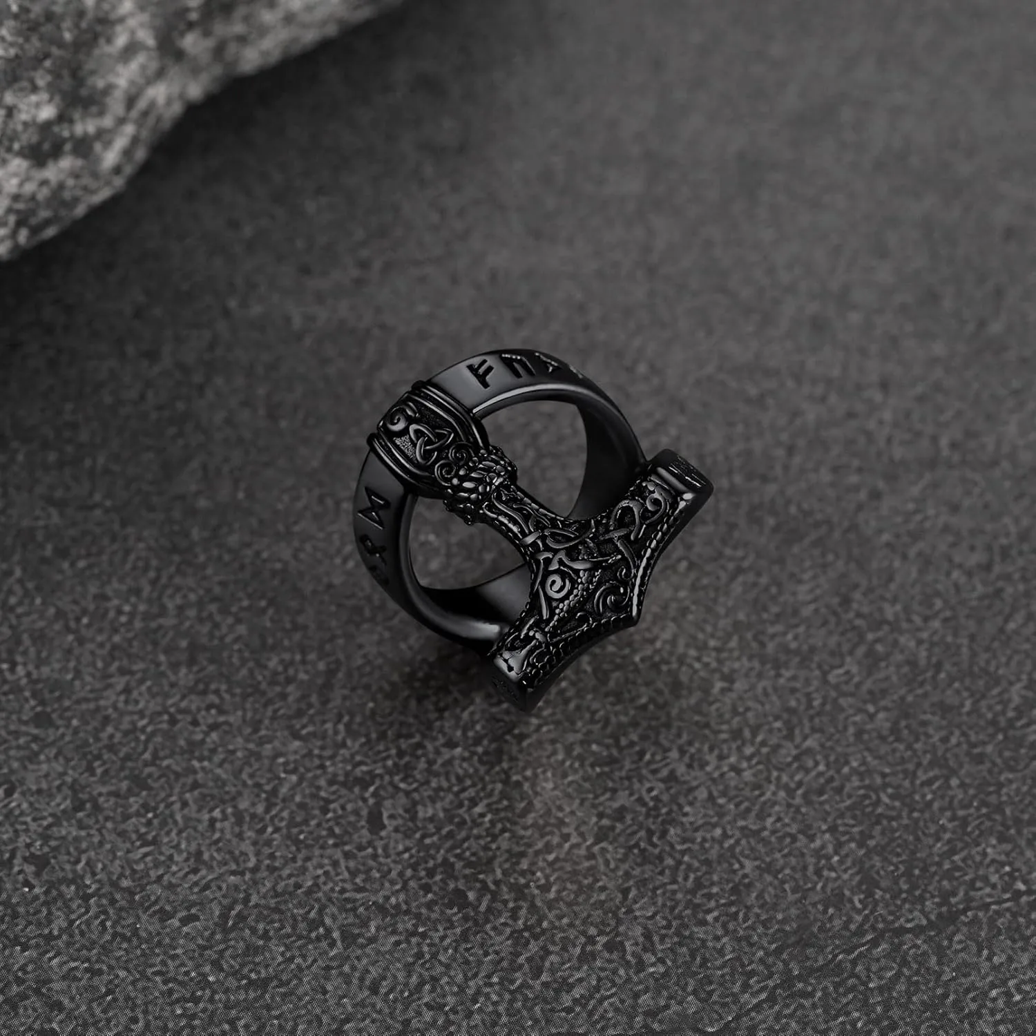 FaithHeart Norse Viking Jewelry Mens Stainless Steel Vikings Thor's Hammer/Wolf Head Ring Valknut Warrior's Gothic Jewelry-Personalized Engrave