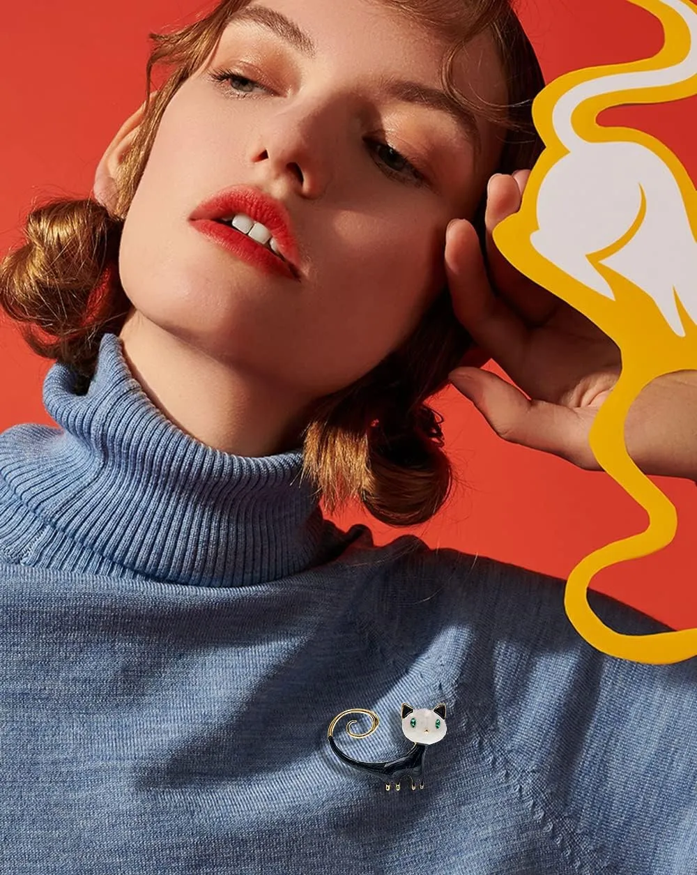 Fashion Cat Lapel Brooch Pin for Women Girls Cubic Zirconia Rhinestone Enamel Pet Animal Pin Clip Hat Scarves Sweater Dress Suit Jacket Brooches Pins Cute Jewelry Gifts Christmas
