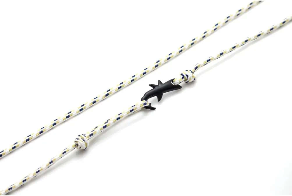 Fashion Plated Black Alloy Shark Tail Hook Colorful Rope Link Bracelet