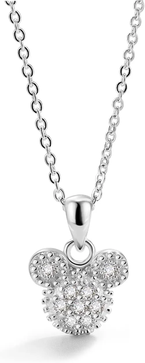 Fashion100% 925 Silver Necklace For Women Cute Mickey Pendant Choker Solid Silver Chain 18 inch Fine Jewelry Gift