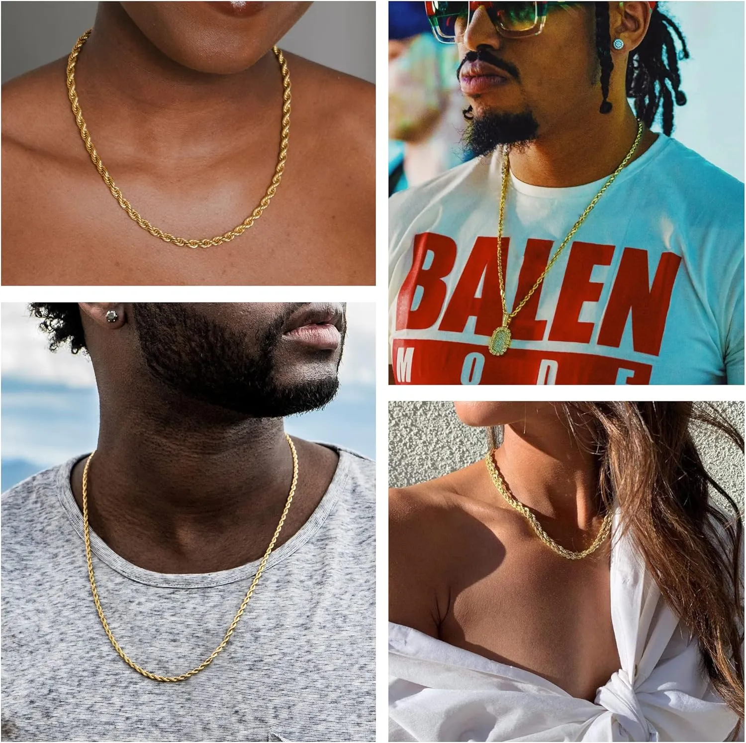 Father's Day Gifts 18k Real Gold Plated Rope Chain 1.5mm 2.5mm 5mm Stainless Steel Twist Chain Necklace for Men Women 16 Inches 36 Inches