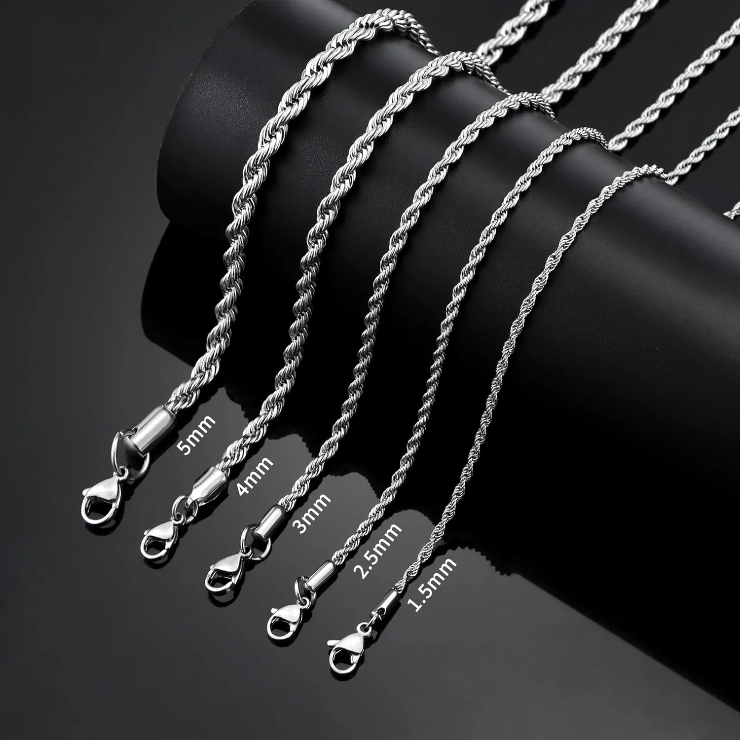 Father's Day Gifts 18k Real Gold Plated Rope Chain 1.5mm 2.5mm 5mm Stainless Steel Twist Chain Necklace for Men Women 16 Inches 36 Inches