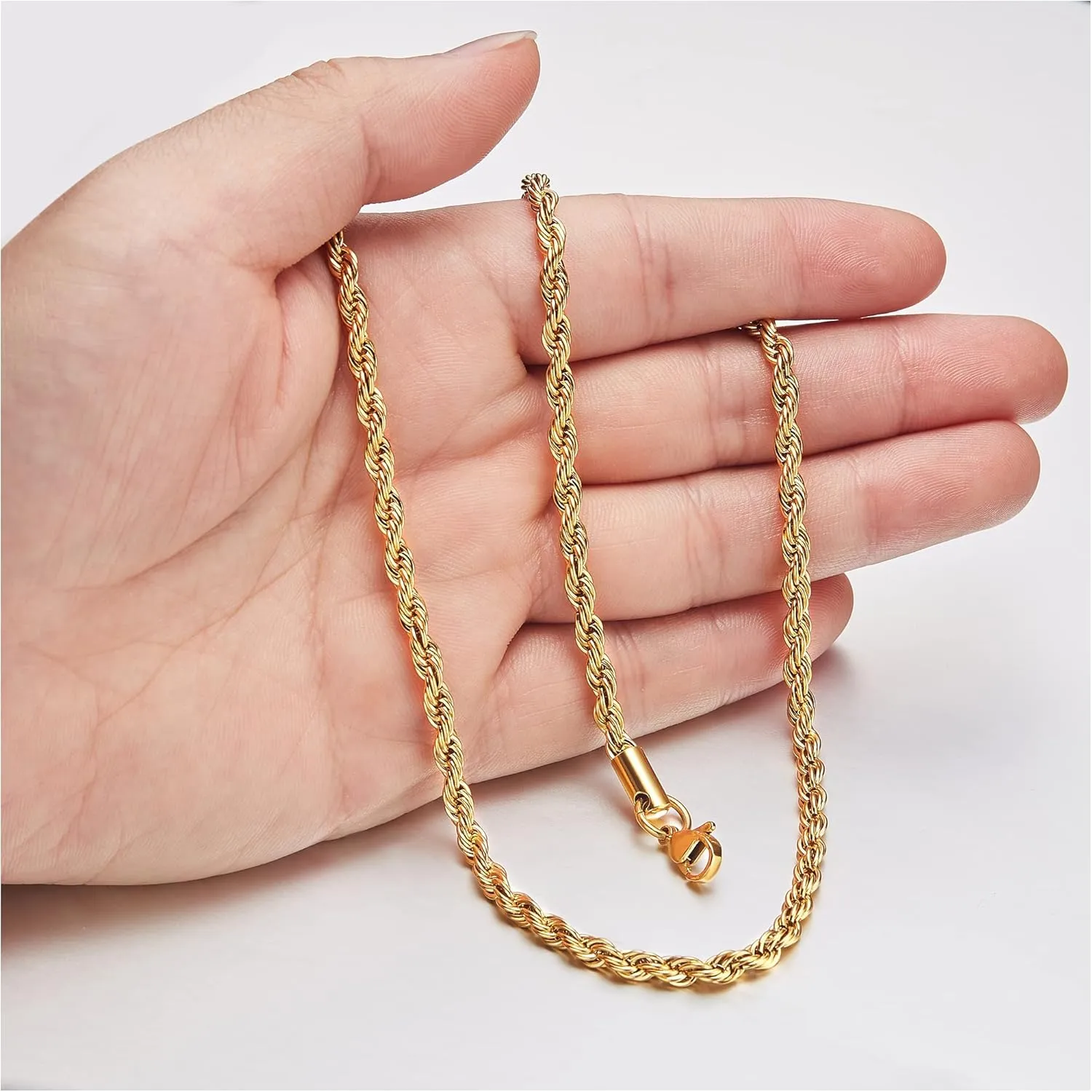 Father's Day Gifts 18k Real Gold Plated Rope Chain 1.5mm 2.5mm 5mm Stainless Steel Twist Chain Necklace for Men Women 16 Inches 36 Inches