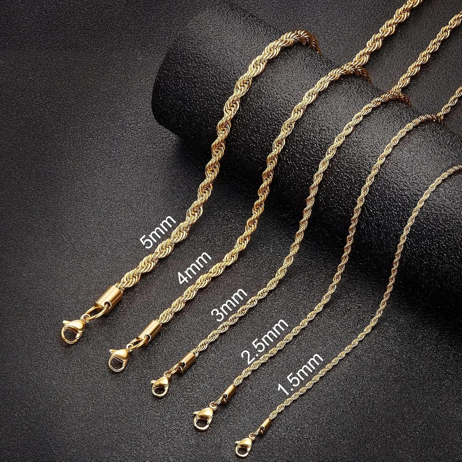 Father's Day Gifts 18k Real Gold Plated Rope Chain 1.5mm 2.5mm 5mm Stainless Steel Twist Chain Necklace for Men Women 16 Inches 36 Inches