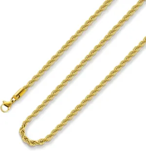 Father's Day Gifts 18k Real Gold Plated Rope Chain 1.5mm 2.5mm 5mm Stainless Steel Twist Chain Necklace for Men Women 16 Inches 36 Inches
