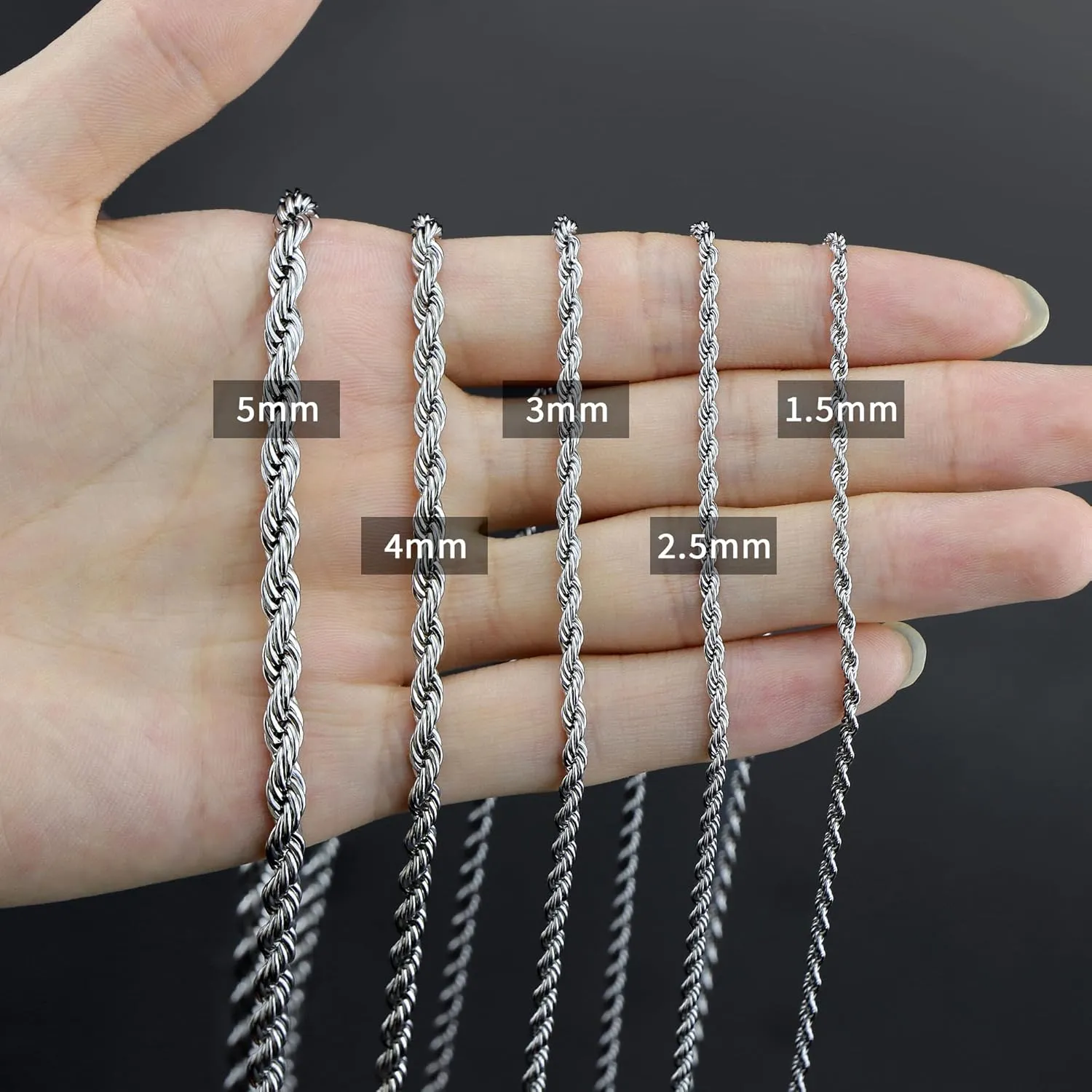Father's Day Gifts 18k Real Gold Plated Rope Chain 1.5mm 2.5mm 5mm Stainless Steel Twist Chain Necklace for Men Women 16 Inches 36 Inches