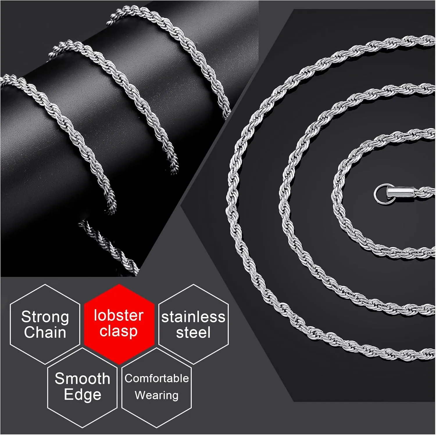 Father's Day Gifts 18k Real Gold Plated Rope Chain 1.5mm 2.5mm 5mm Stainless Steel Twist Chain Necklace for Men Women 16 Inches 36 Inches