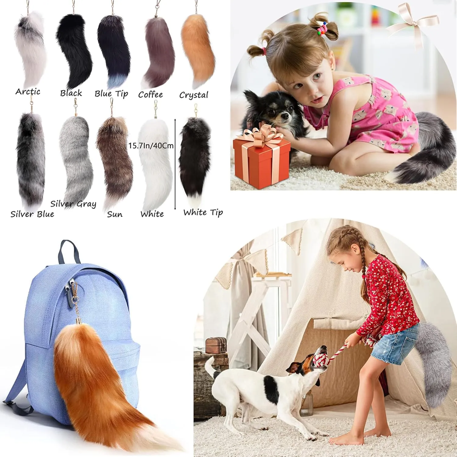 Faux Fox Tail Fur Keychain Cosplay Costume Tails Handbag Accessory Key Chain Ring Hook Cosplay Fashion Charm