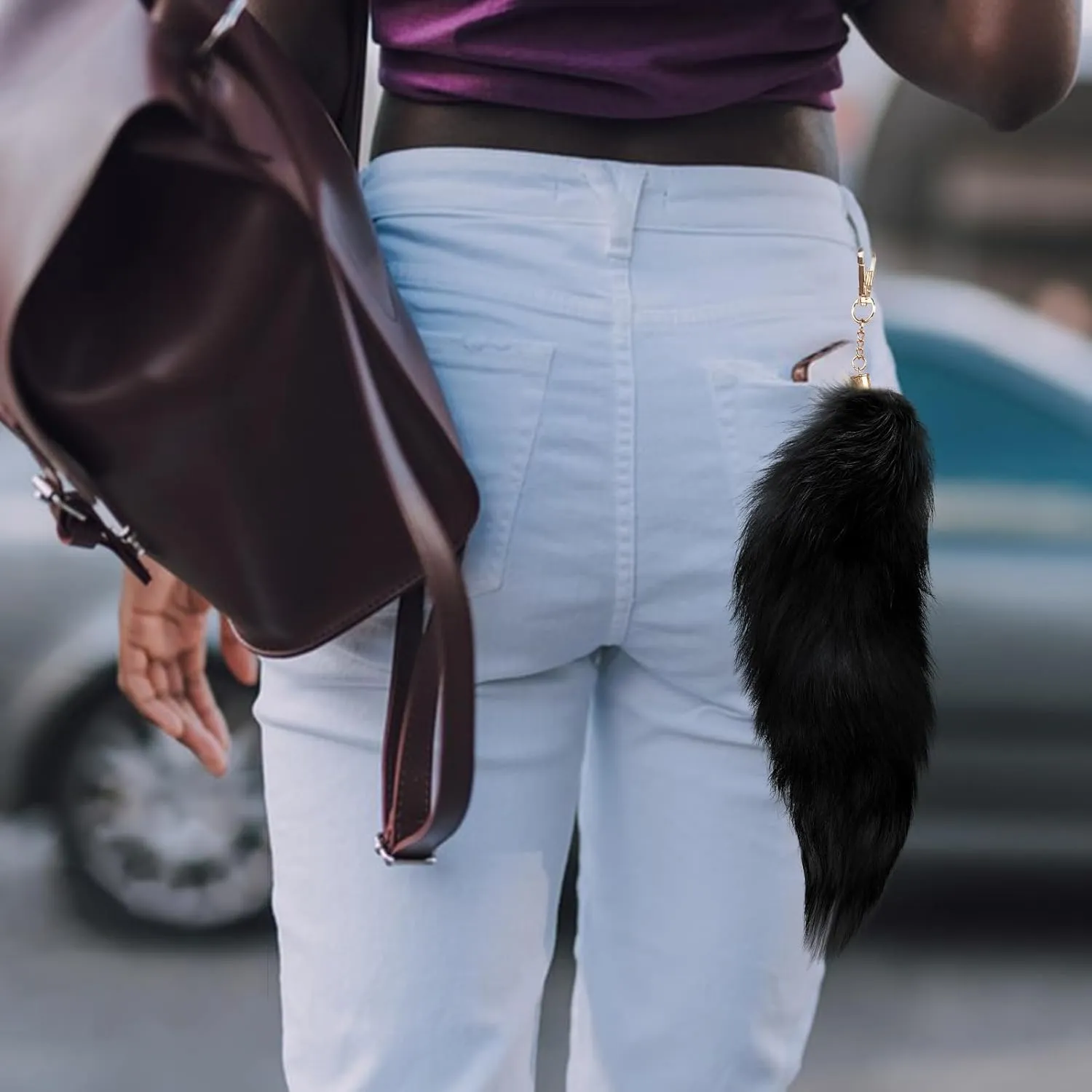 Faux Fox Tail Fur Keychain Cosplay Costume Tails Handbag Accessory Key Chain Ring Hook Cosplay Fashion Charm