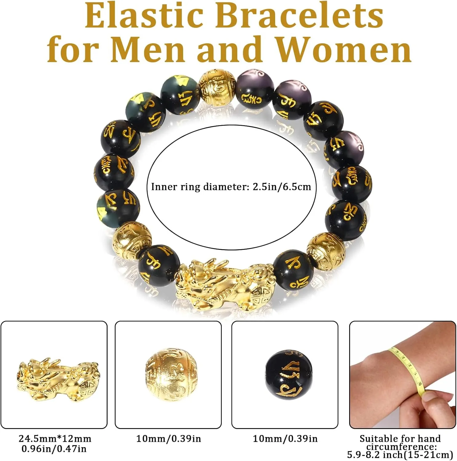 Feng Shui Bracelet 24K Gold Plated PiXiu Bracelet, Obsidian Dragon Protection Meditation Decompression Prayer Beads Lucky Wealth Bracelets for Men Women