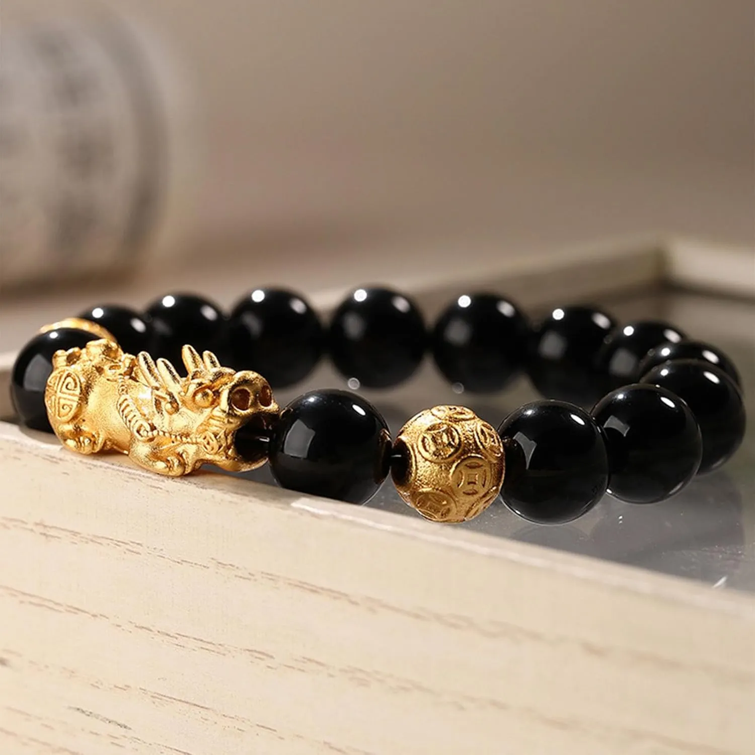 Feng Shui Pixiu Black Obsidian Wealth Bracelet for Men Women, Feng Shui Bracelet For Good Luck and Wealth