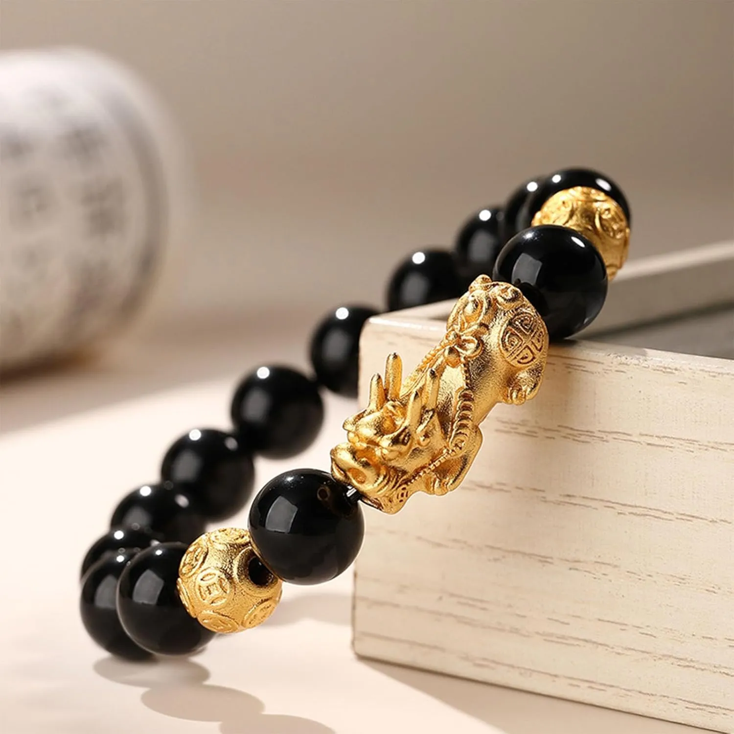 Feng Shui Pixiu Black Obsidian Wealth Bracelet for Men Women, Feng Shui Bracelet For Good Luck and Wealth