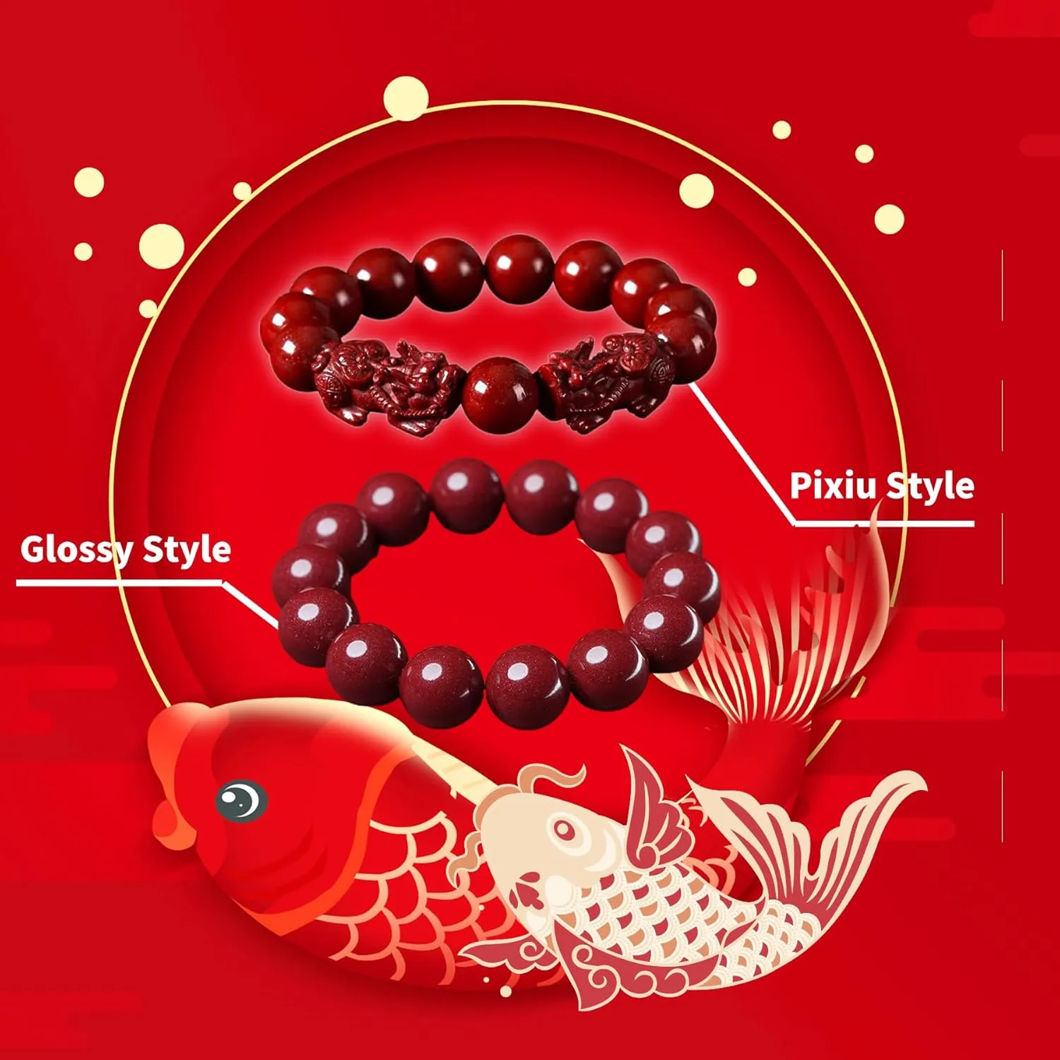 Feng Shui Pixiu Cinnabar Bracelet, Red Cinnabar Feng Shui Wealth Bracelet, Cinnabar Beads Bracelets Jewelry for Good Luck Women Men Amulet Jewelies