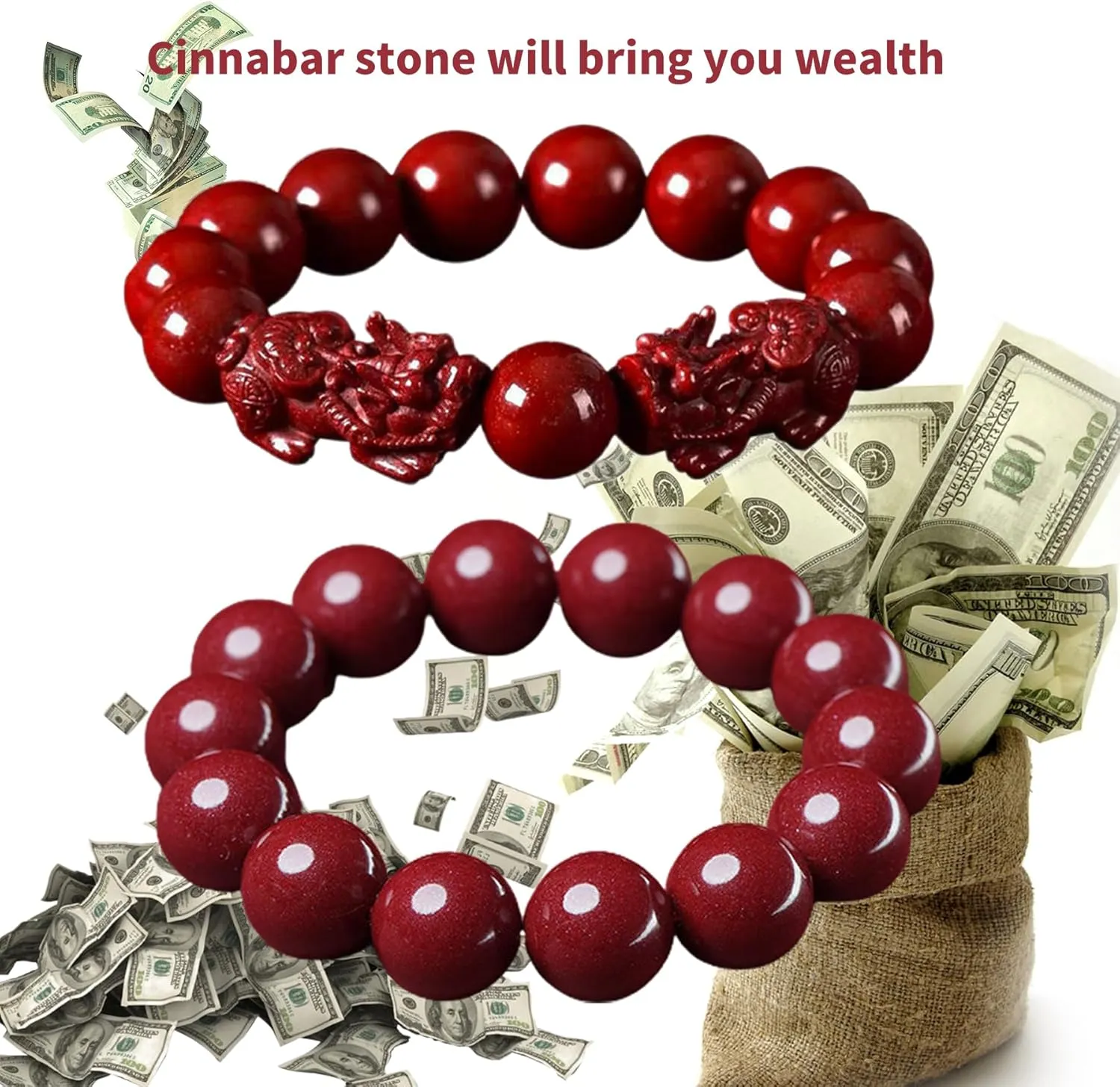 Feng Shui Pixiu Cinnabar Bracelet, Red Cinnabar Feng Shui Wealth Bracelet, Cinnabar Beads Bracelets Jewelry for Good Luck Women Men Amulet Jewelies