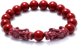 Feng Shui Pixiu Cinnabar Bracelet, Red Cinnabar Feng Shui Wealth Bracelet, Cinnabar Beads Bracelets Jewelry for Good Luck Women Men Amulet Jewelies
