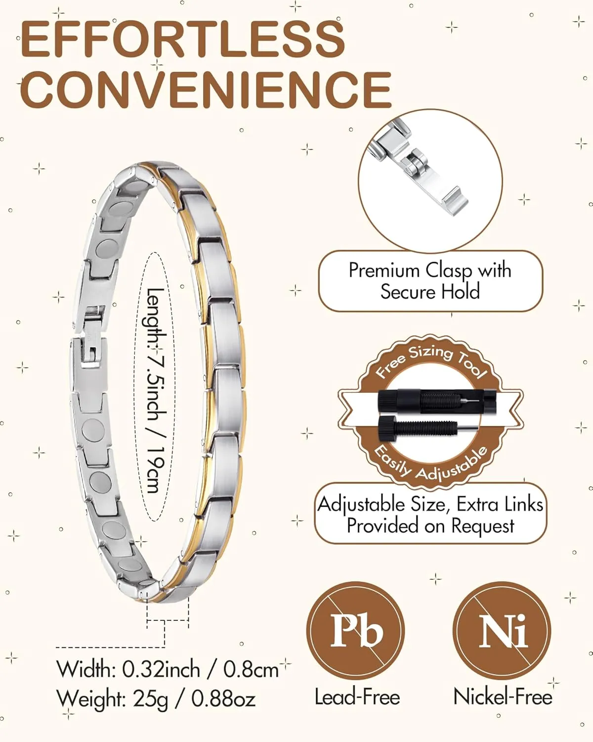 Feraco Magnetic Bracelet for Women Titanium Steel Magnetic Bracelet with Neodymium Magnets, Christmas Jewelry Gifts (Silver & Gold)