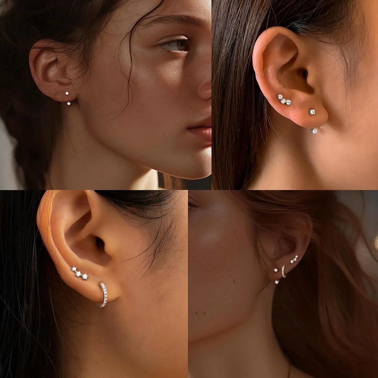FIASASO 3 Pairs 925 Sterling Silver Hypoallergenic Earrings Set for Multiple Piercing Dainty 14K Gold Plated Stud Huggie Small Hoop Earrings for Women Trendy Cute Earring Stacks for Sensitive Ears