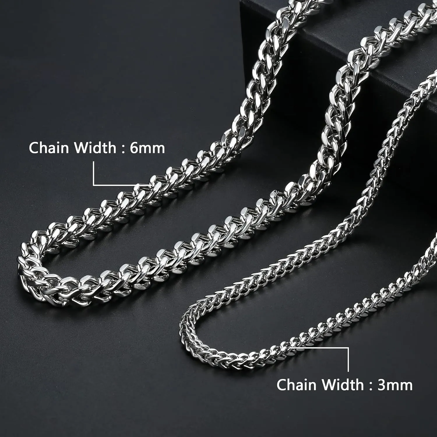 FIBO STEEL 3-6mm Curb Chain Necklace for Men Women Stainless Steel Biker Punk Style 18.0-30.0 inches Silver Black Gold Tone