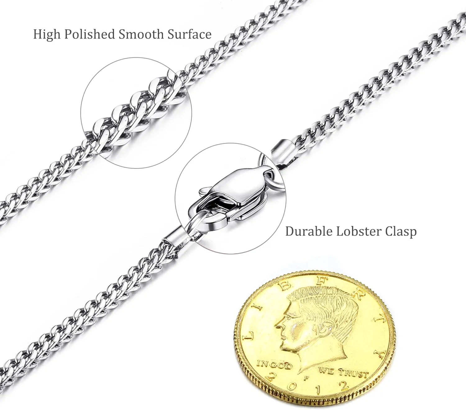 FIBO STEEL 3-6mm Curb Chain Necklace for Men Women Stainless Steel Biker Punk Style 18.0-30.0 inches Silver Black Gold Tone