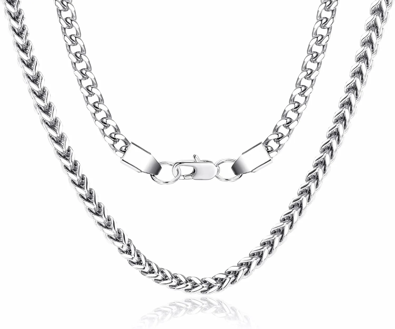 FIBO STEEL 3-6mm Curb Chain Necklace for Men Women Stainless Steel Biker Punk Style 18.0-30.0 inches Silver Black Gold Tone