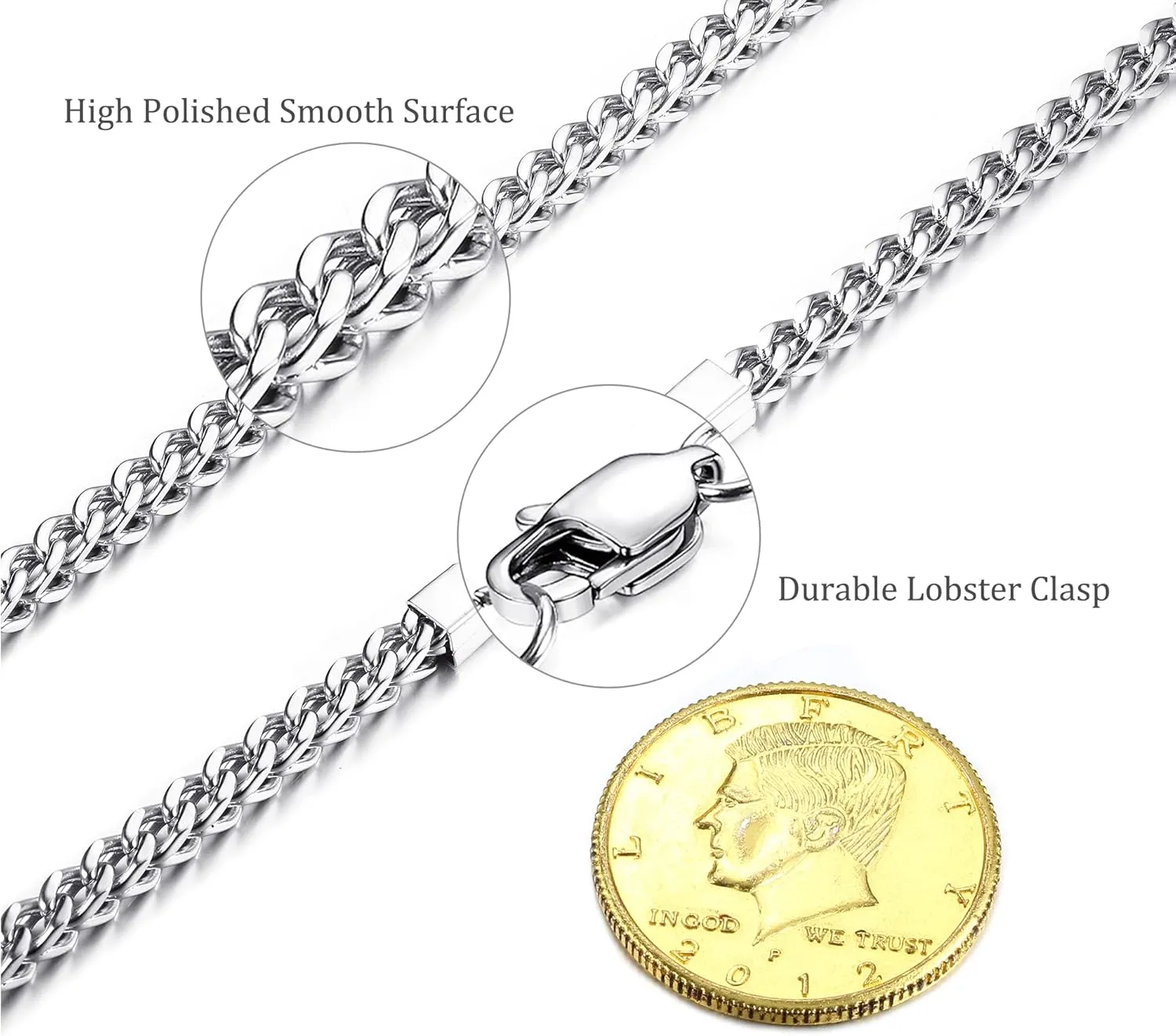 FIBO STEEL 3-6mm Curb Chain Necklace for Men Women Stainless Steel Biker Punk Style 18.0-30.0 inches Silver Black Gold Tone