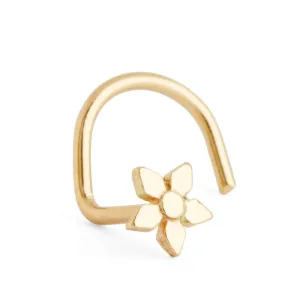 Flower Gold Nose Stud, Real 14k Solid Yellow Gold Dainty Tiny Flower Piercing, Cute Star Nose Jewelry, Indian Minimalist Handmade Tribal Boho Piercing, Nature Inspired, Screw Shaped Bend, 22gauge