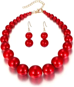 Flyonce Large Big Simulated Pearl Chunky Strand Choker Necklaces, Halloween Costume Statement Bib Necklace Jewelry for Cosplay Parties