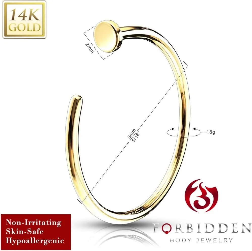 Forbidden Body Jewelry 14K Gold Nose Ring, Solid 8mm Hoop, Non-Irritating Skin Safe Real Gold, Women and Men