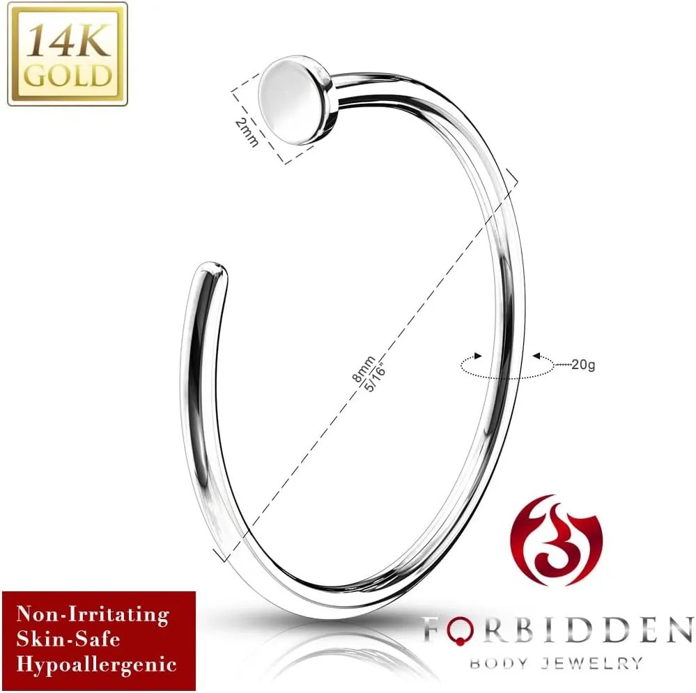 Forbidden Body Jewelry 14K Gold Nose Ring, Solid 8mm Hoop, Non-Irritating Skin Safe Real Gold, Women and Men
