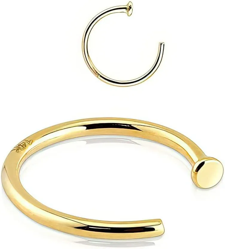 Forbidden Body Jewelry 14K Gold Nose Ring, Solid 8mm Hoop, Non-Irritating Skin Safe Real Gold, Women and Men