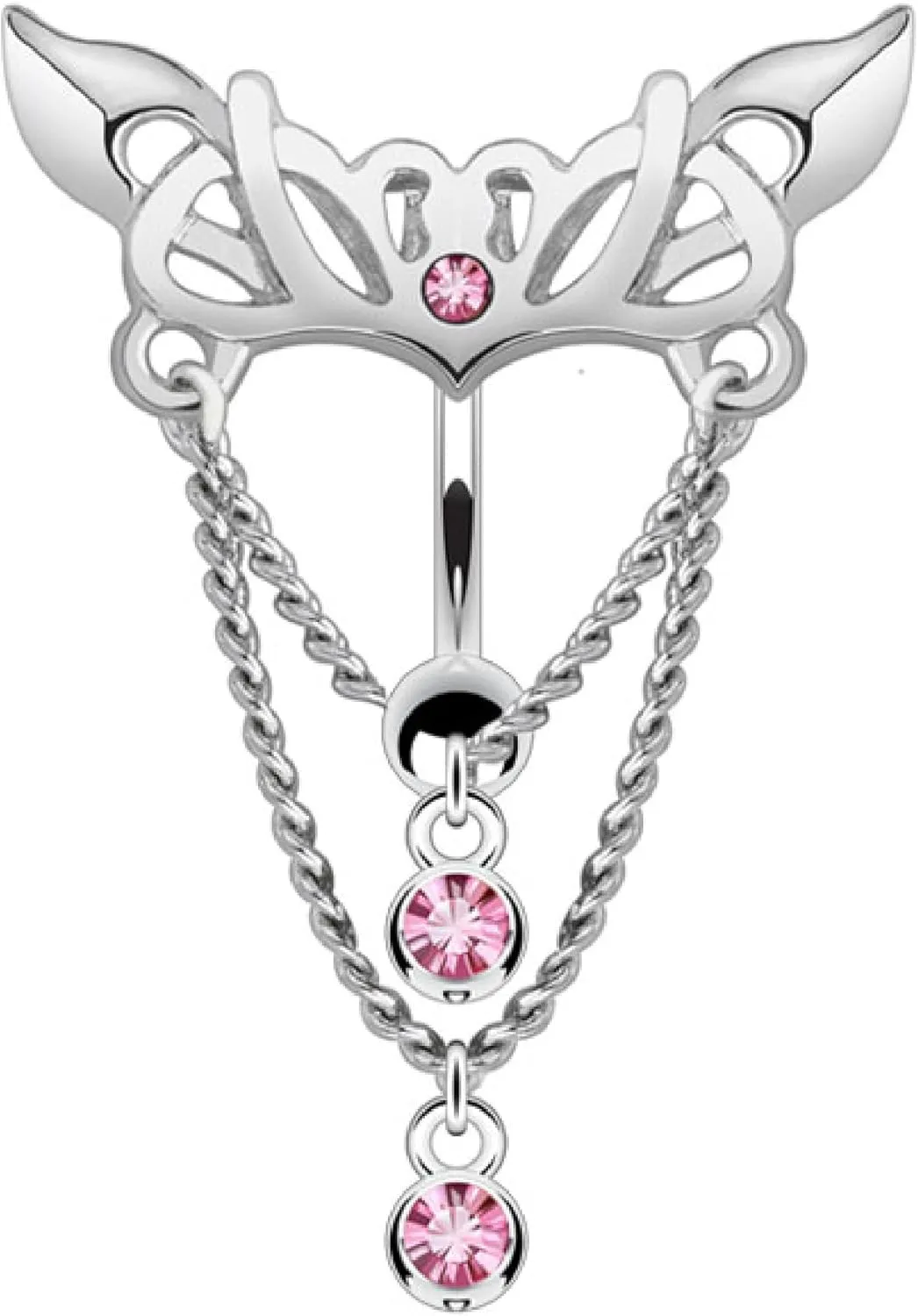 Forbidden Body Jewelry Surgical Steel Reverse Mount Sexy Tribal Pink CZ Jeweled Chains Dangle Belly Button Ring