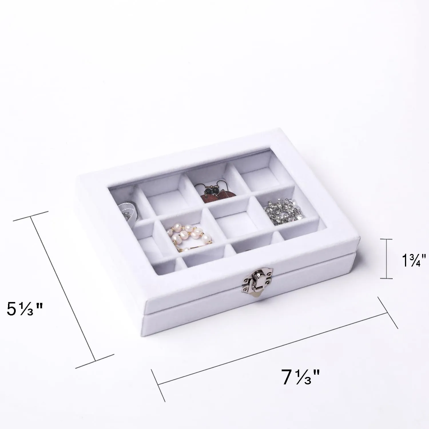 Frebeauty Jewelry Organizer Tray with Clear Lid 12 Grid Velvet Drawer Insert Jewelry Box with Transparent lid Jewelry Display Case Store Showcase Jewelry Box Gift for Women(White,12 Grid)