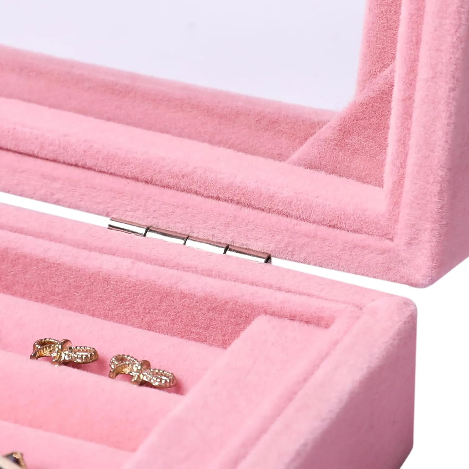 Frebeauty Rings/Earring Organizer Tray with Clear Lid,7 Slots Ring Box Velvet Ring Holder Drawer Insert Jewelry Storage Box Jewelry Display Case Jewelry Box Gift for Women and Girls(Pink,7 Slots)