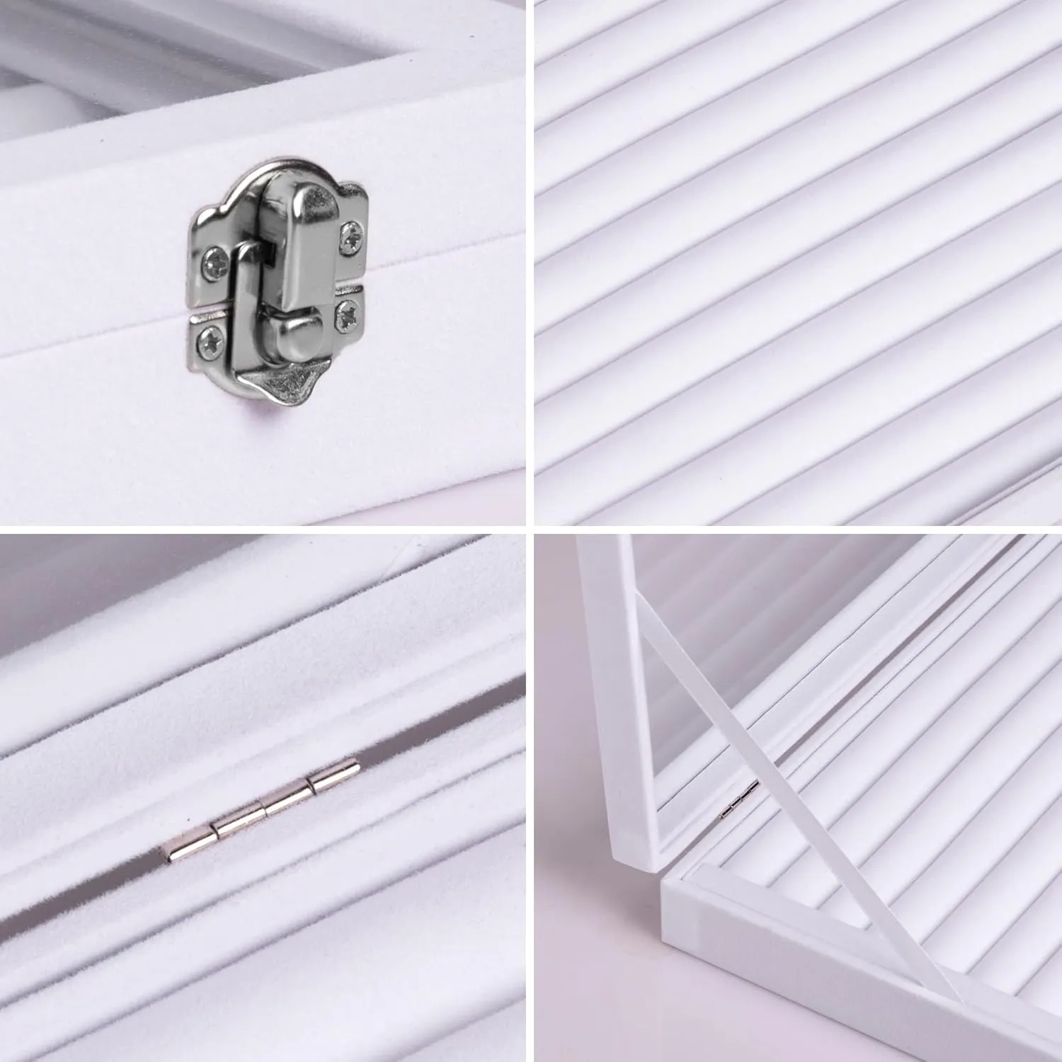 Frebeauty Rings/Earrings Organizer Tray with Clear Lid 10 Slots Velvet Drawer Insert Jewelry Storage box Transparent Glass lid Jewelry Display Case Showcase Gift for Girls Women (White, 10 Slots)